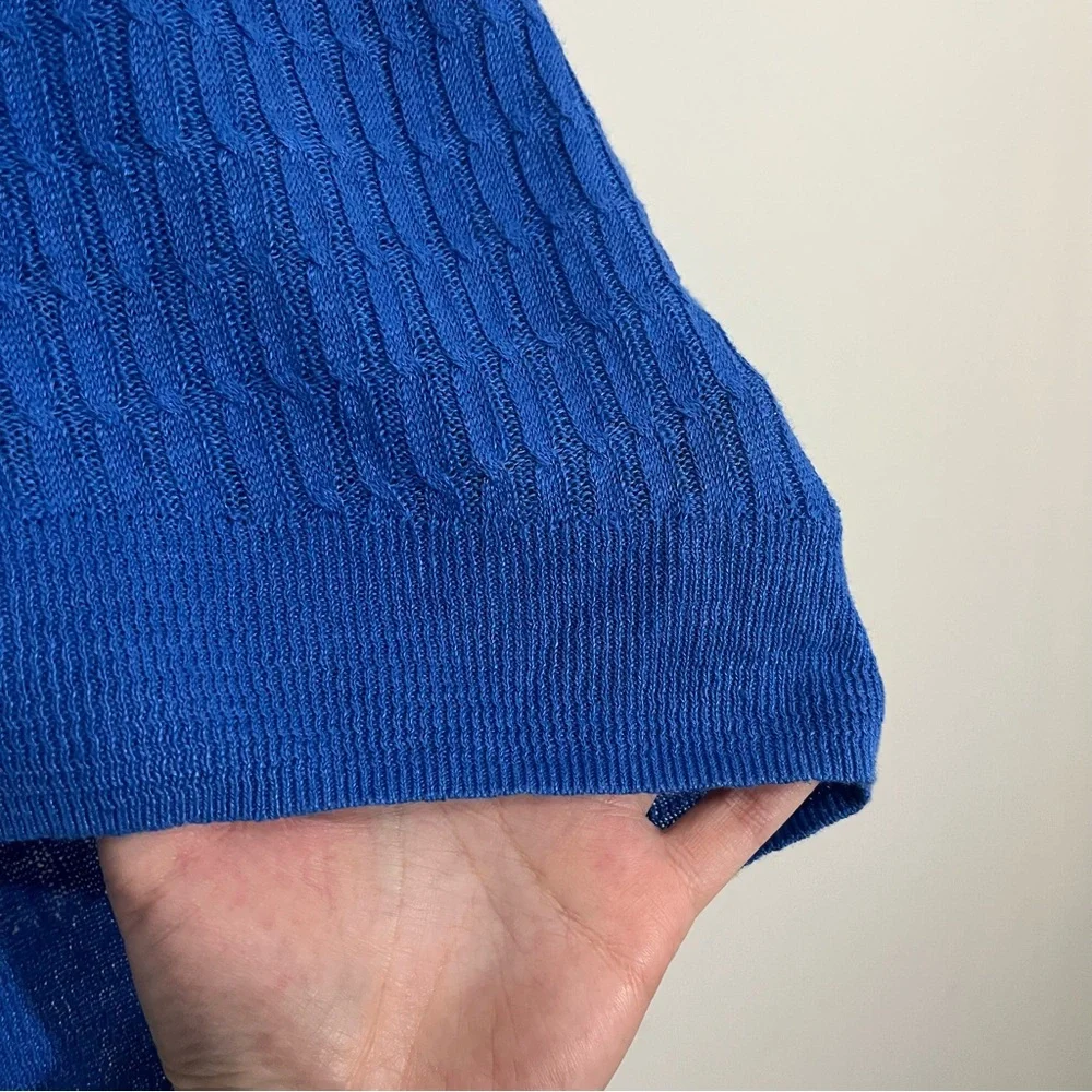 J. Crew 100% Linen Cable Open Knit Sweater XXS Royal Blue Lightweight Preppy
